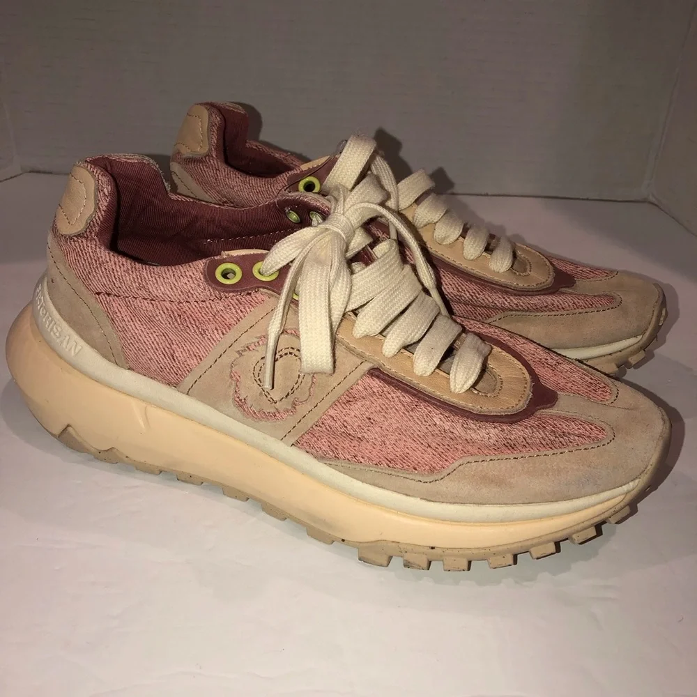 Anthropologie Blush Pink and Cream Suede Athletic Sneakers